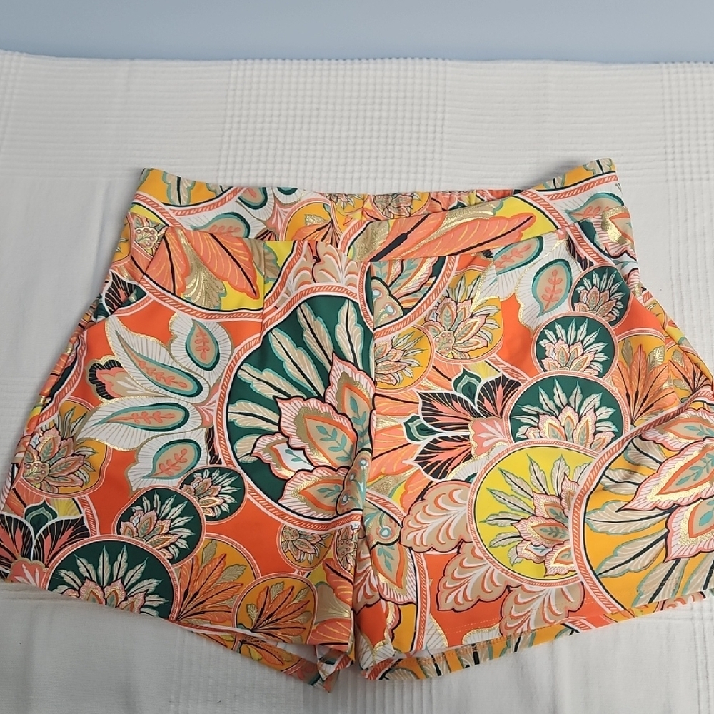 Jude Connally Mika 4-Way Stretch Pull-on Shorts:Stained Glass Coral/Gold:Size- M